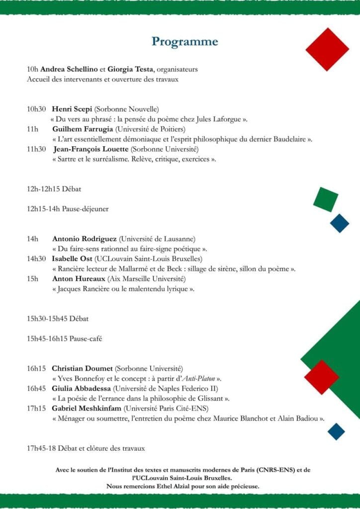 programme de la journée "le vers à l'épreuve du concept"